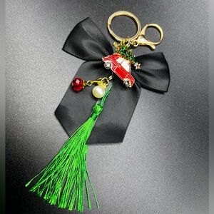 Christmas Purse Bag Charm Black Bow Red Car Green Tree Custom Keychain